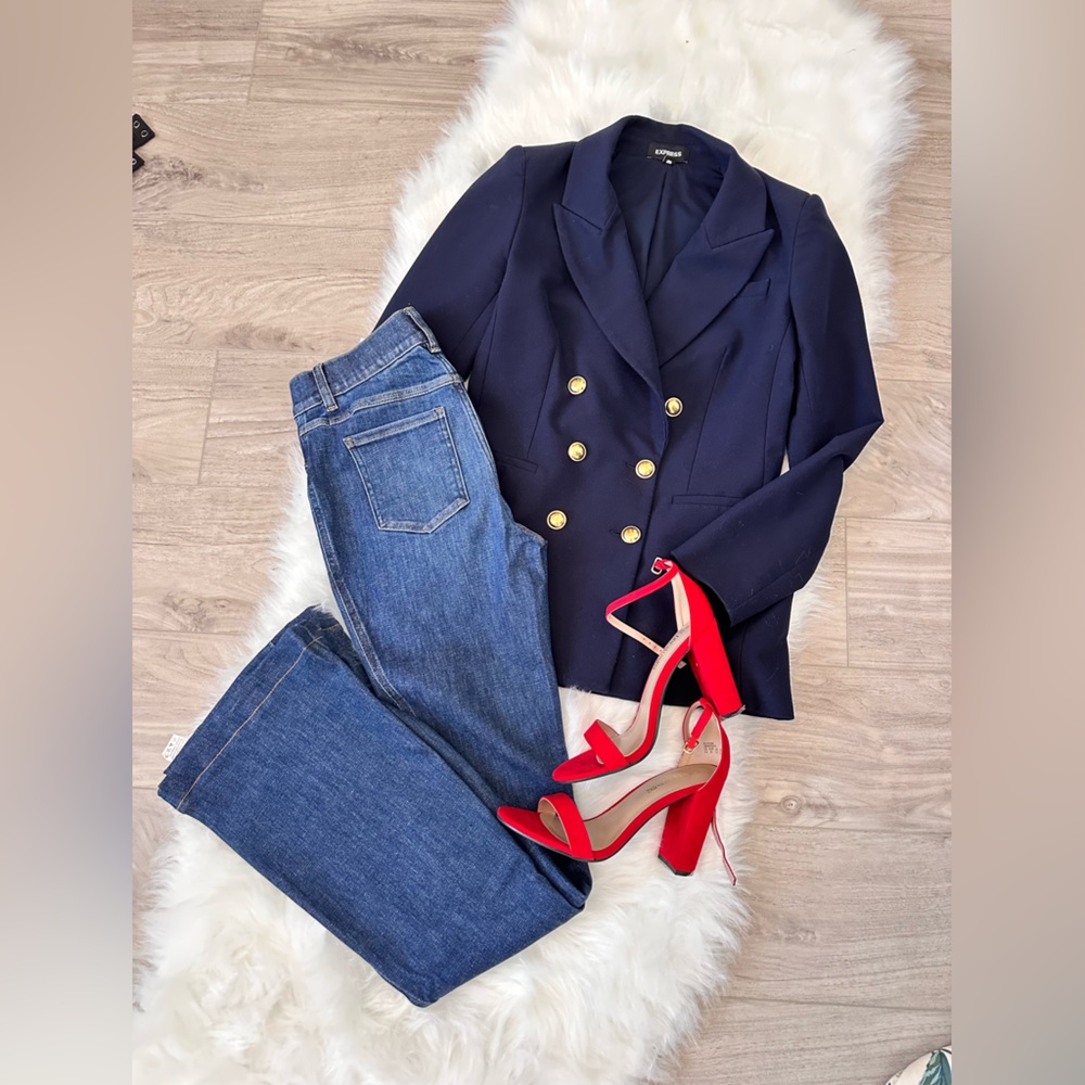 Express Navy Double Breasted Blazer - image 1